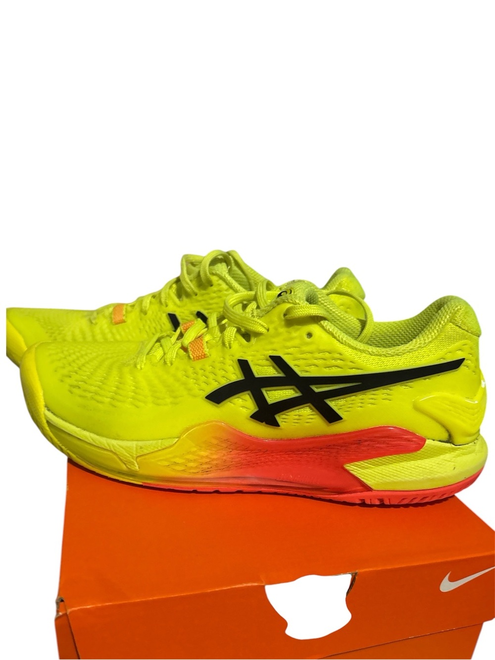 Asics Neon Yellow Athletic Running Shoes with Black Logo - Picture 2 of 7